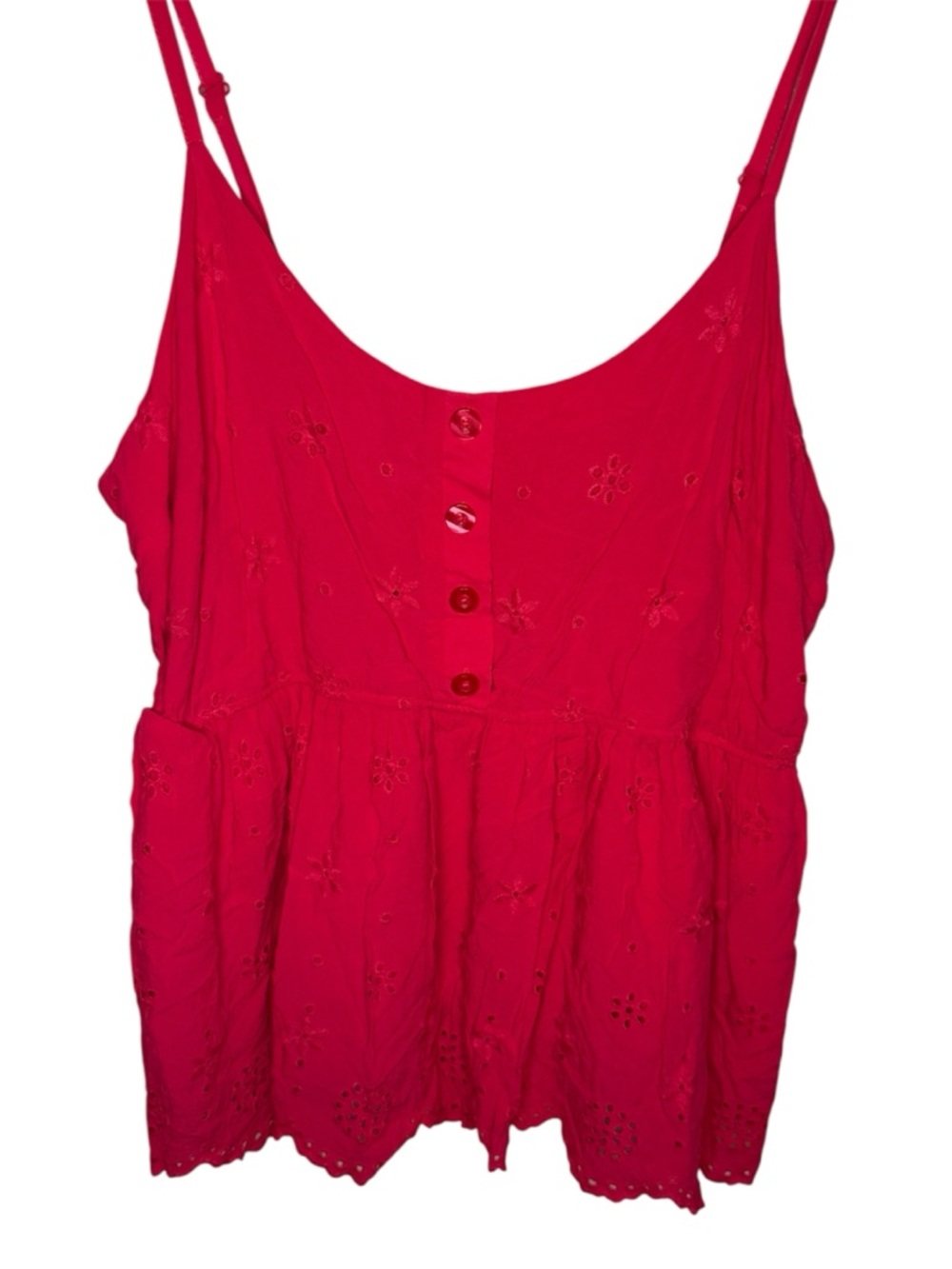 Torrid Bright Pink Eyelet Embroidery Babydoll Cami Top - Size 2